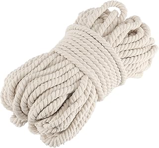 SHEUTSAN 1/2 Inch x 164 Feet Milky Natural Twisted Cotton Rope, Strong 3-Strand Thick Rope for Sports Tug of War, Crafts, Wall Hangers, Clothesline, Railings, Hammock, Camping, Wedding Decoration