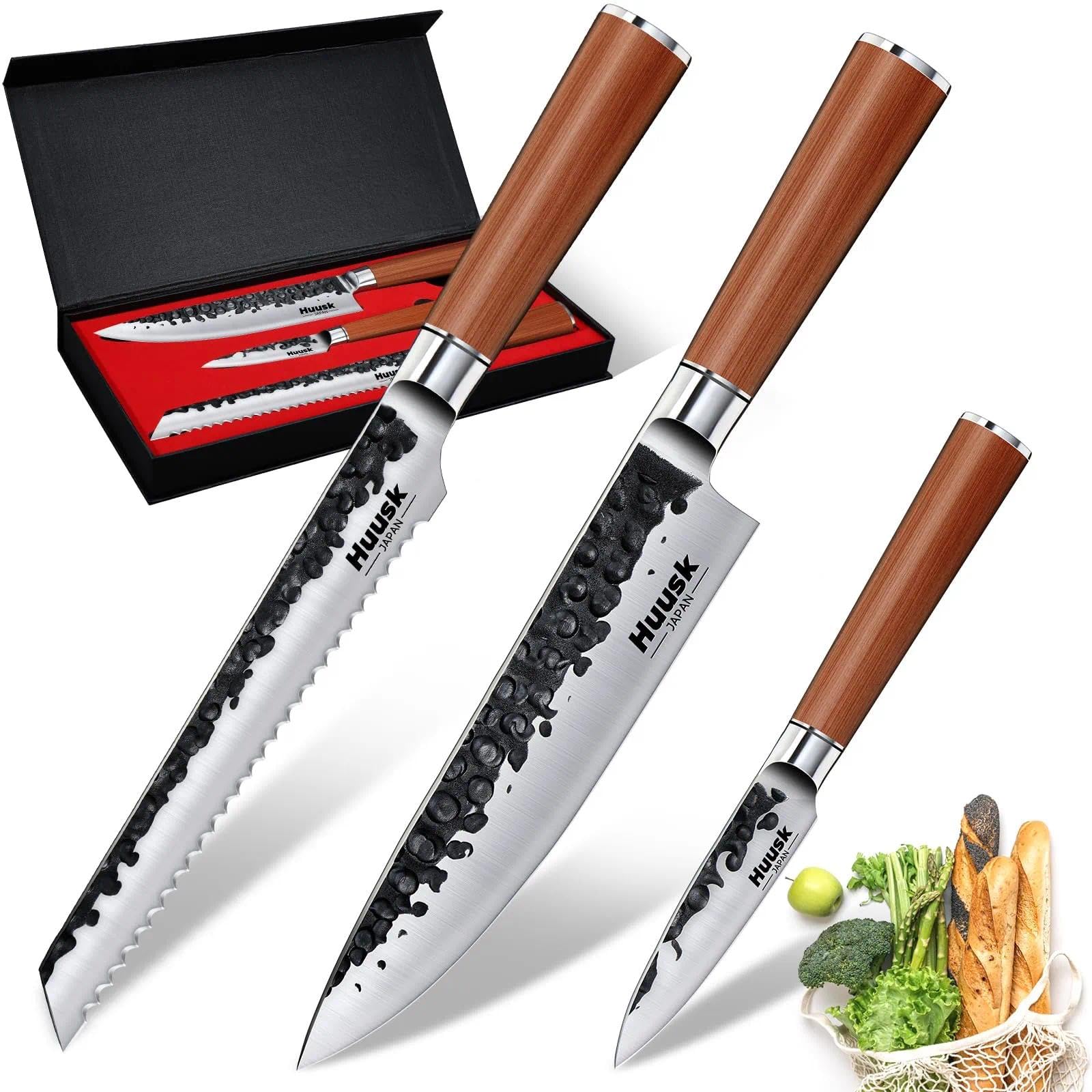 Huusk Japanese Kitchen Knife Set of 3, Professional Chef Knives Set