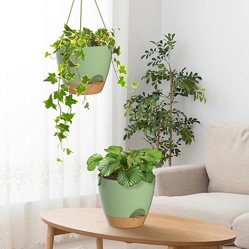 Miniatura 41 de ZMTECH Macetas colgantes de 12 pulgadas para plantas de interior y exterior, 1 paquete de macetas colgantes de riego automático con agujeros