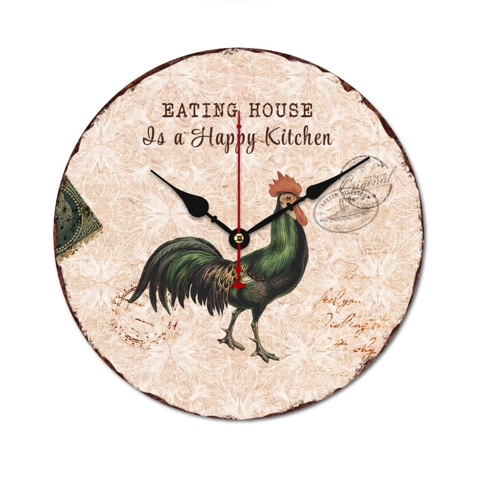 Horloge en bois silencieuse Eating House style vintage, le cadeau de bienvenue idéal