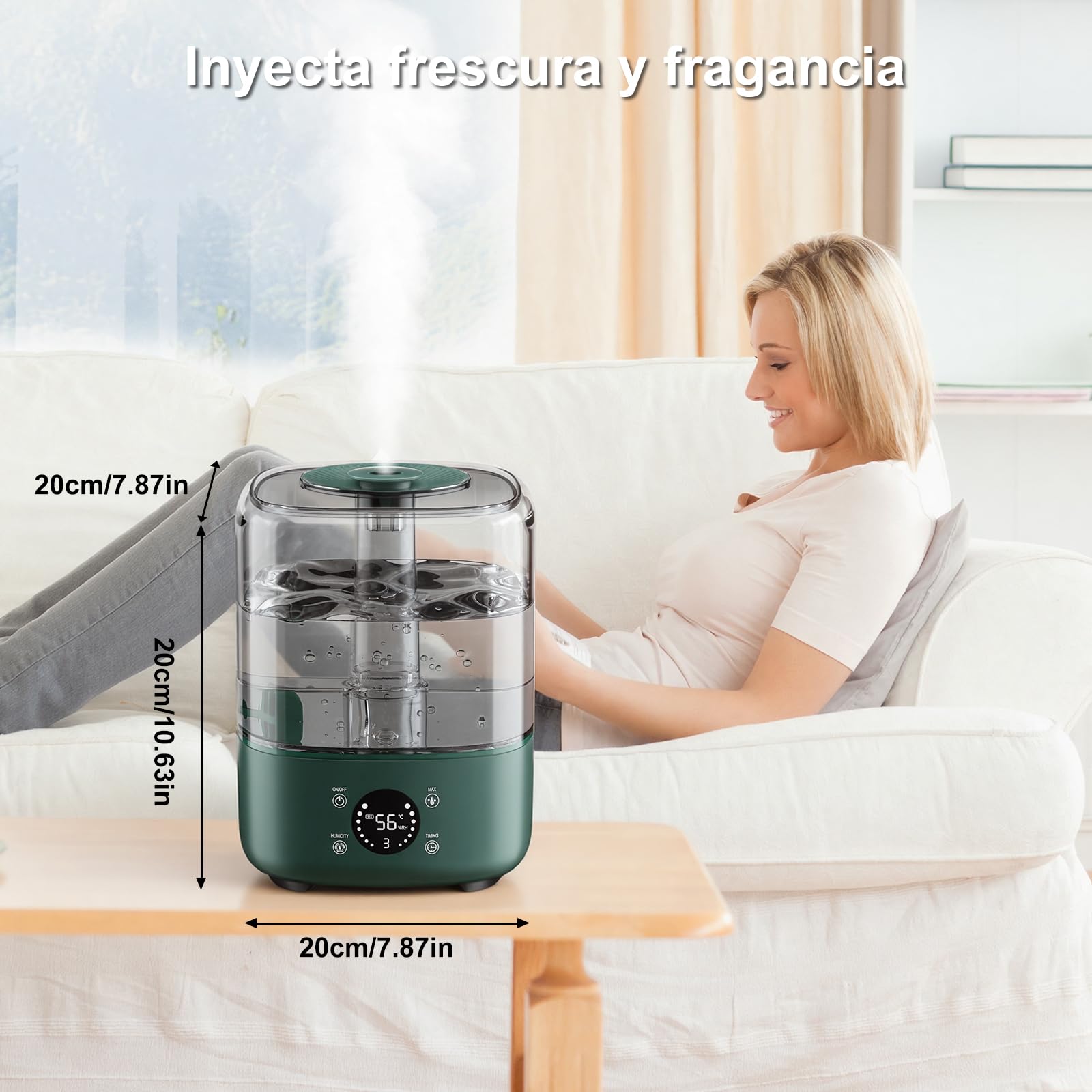 Humidificador de aire 5L Boquilla 360° Bandeja de Aroma verde