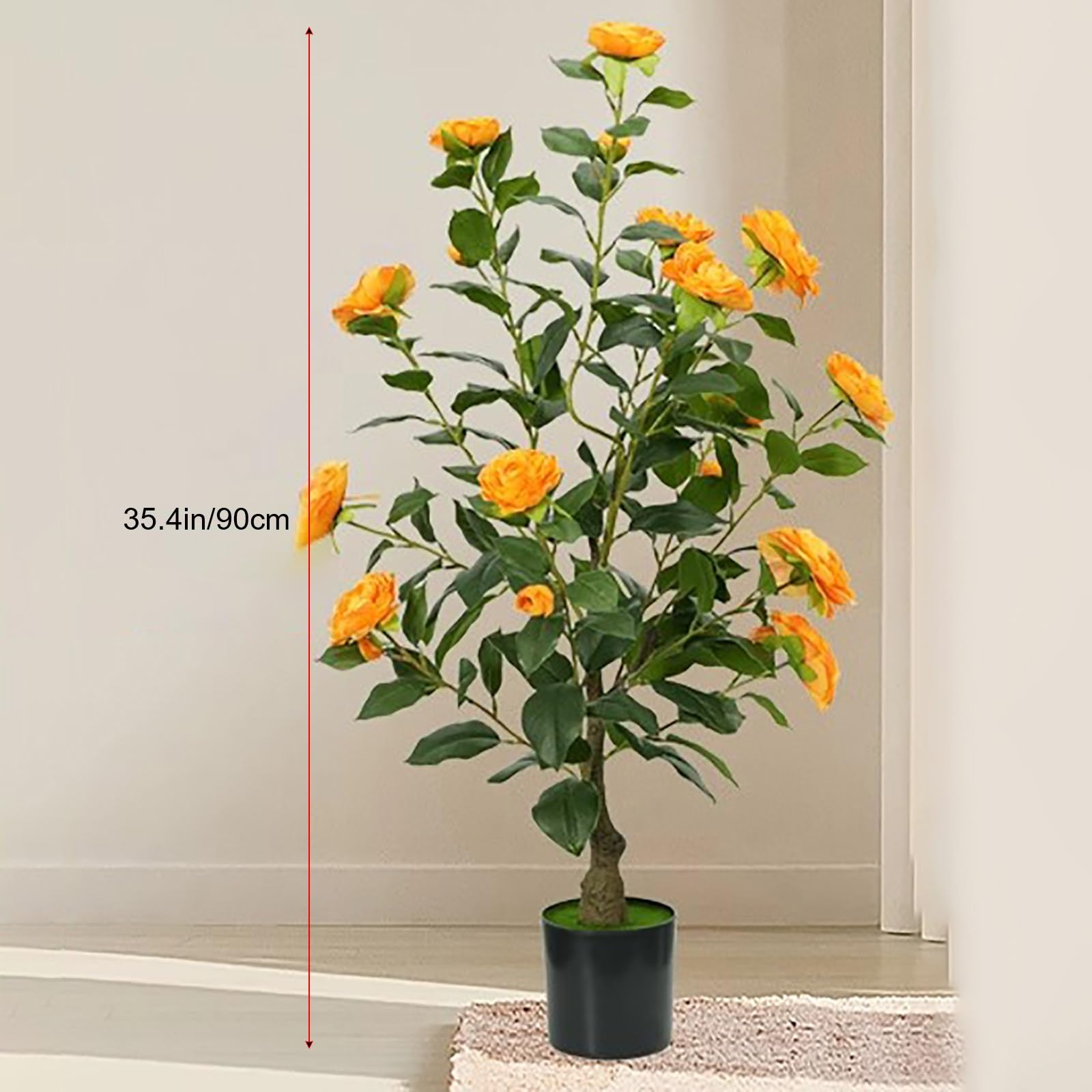 Albero Di Camelia Artificiale – Piante Finte Quasi Naturali For Interni, Facili Da Montare, For Decorazioni D'interni, Perfetti Alberi Di Natale Da Veranda(Yellow,90cm/35.4in)