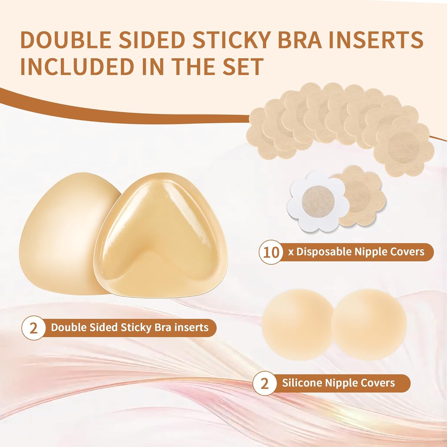 Sticky Bra Inserts - Soft Invisible Reusable Double Sided Sticky Bra with Lift Support, Washable for Bikini, Strapless Dress - Image 4