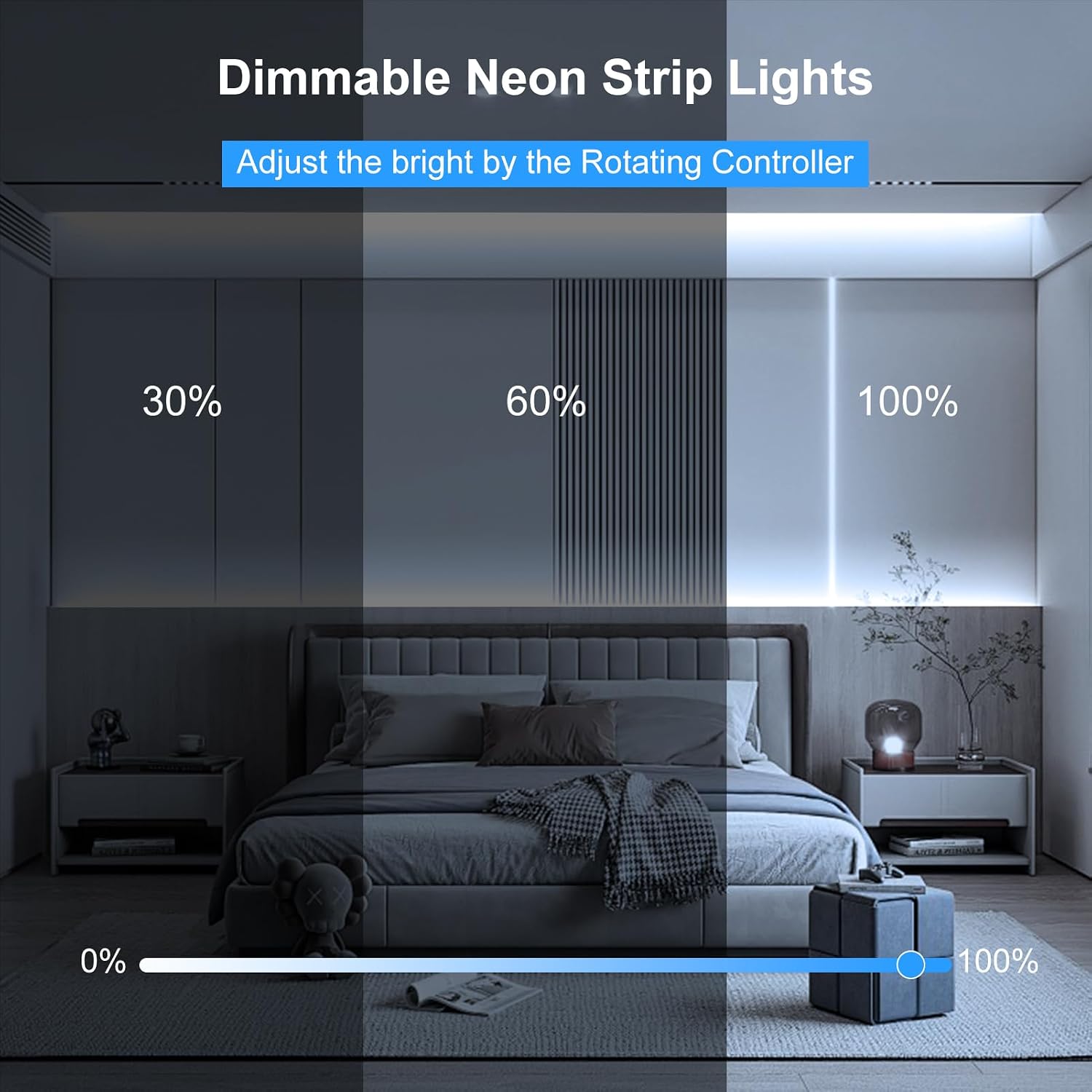 DBFAIRY 33Ft LED Neon Rope Lights, 24V Dimmable LED Strip Lights DIY Flexible Silicone Waterproof Neon Strip Lights for Bedroom Gaming Bedroom Outdoor Decor (Cool White)