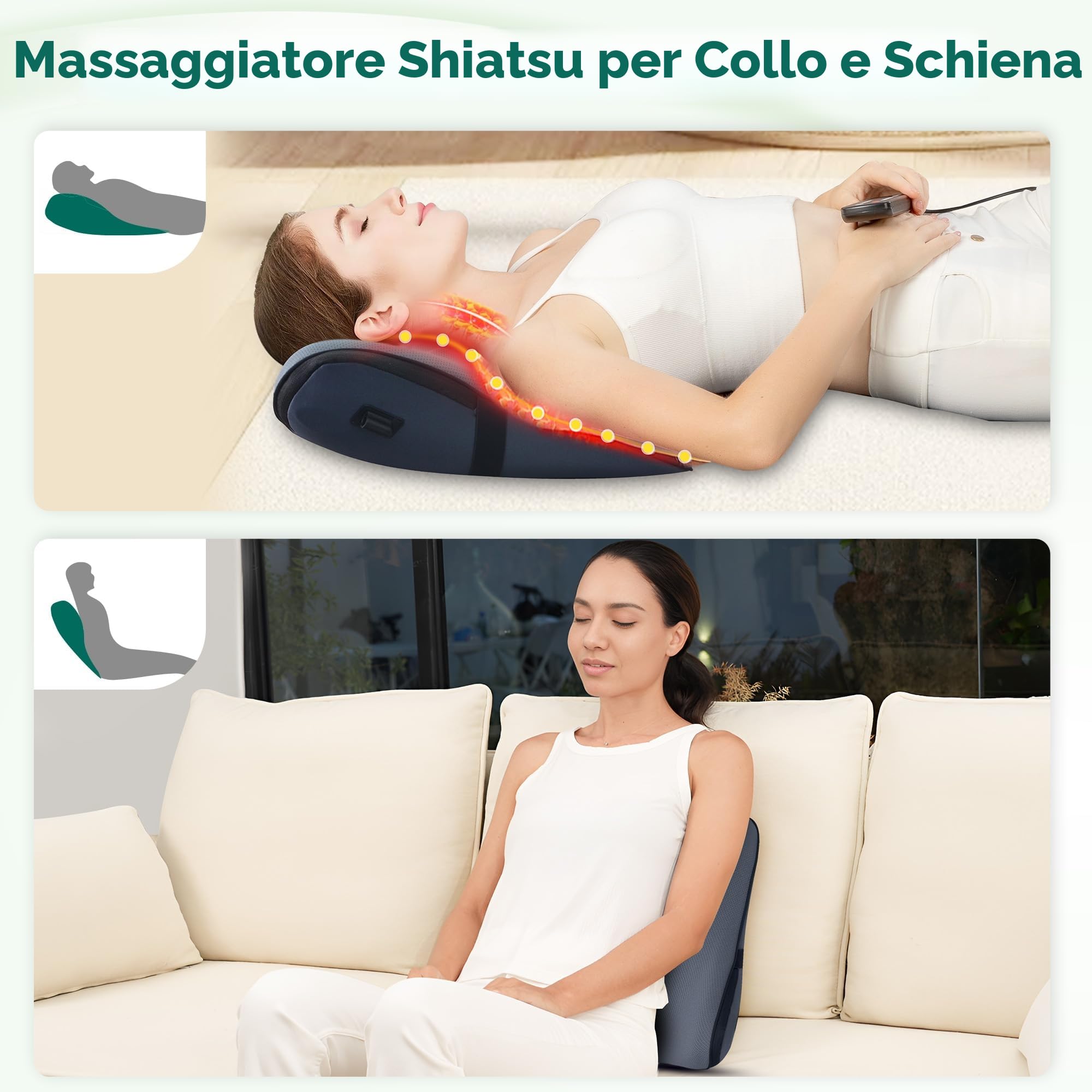 Snailax Massaggiatore shiatsu per collo e schiena, massaggiatore a cuscino impastato 4D per collo schiena spalla, massaggiatore cervicale, massaggiatore per la schiena, regali per mamma papà donna