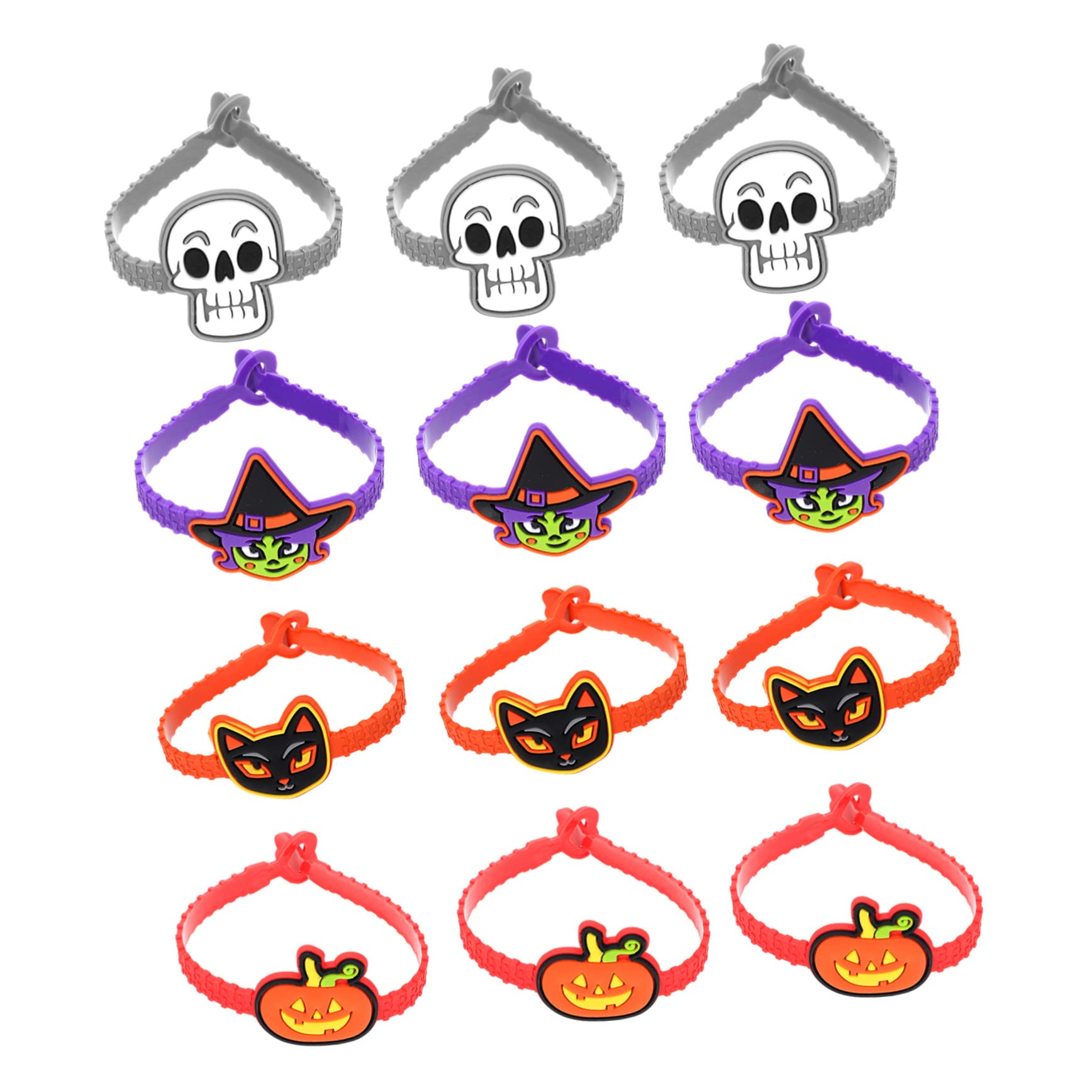 12 Bracelets Halloween Pour Enfants - Motifs Citrouille, Fantôme, Araignée - En PVC Coloré, Taille 22x3 Cm - 2