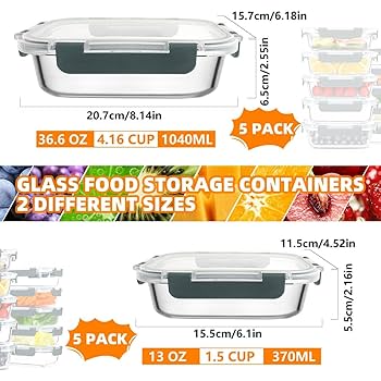 Amazon｜FREYBLI 密閉ガラス製食事準備容器 蓋付き 10個パック