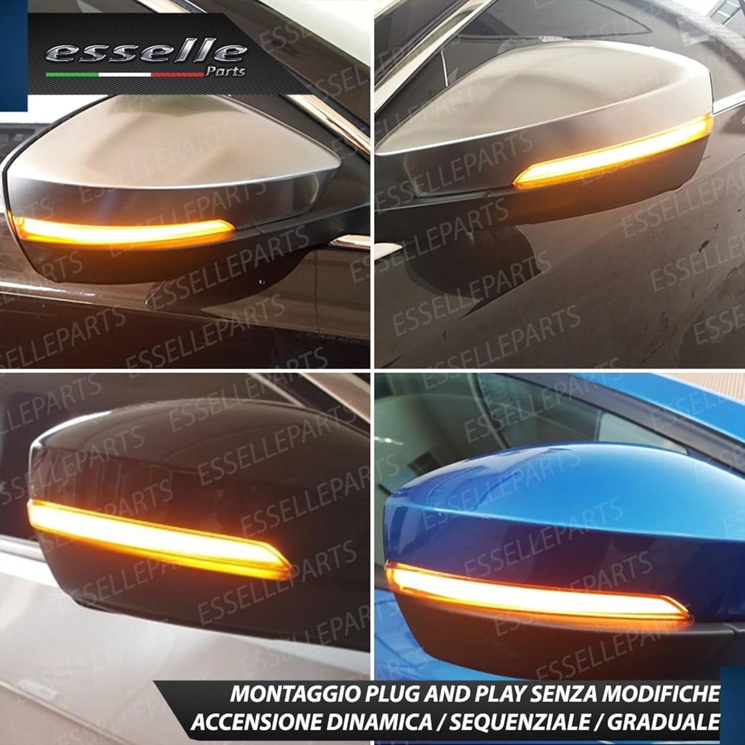 Coppia Frecce LED Dinamiche per Specchietti compatibile con VW Golf 8, Volkswagen ID3, Arteon, Passat B8, VW T-Roc, Taigo, Indicatori Laterali Sequenziali CANBUS Plug & Play | Nero Fumé