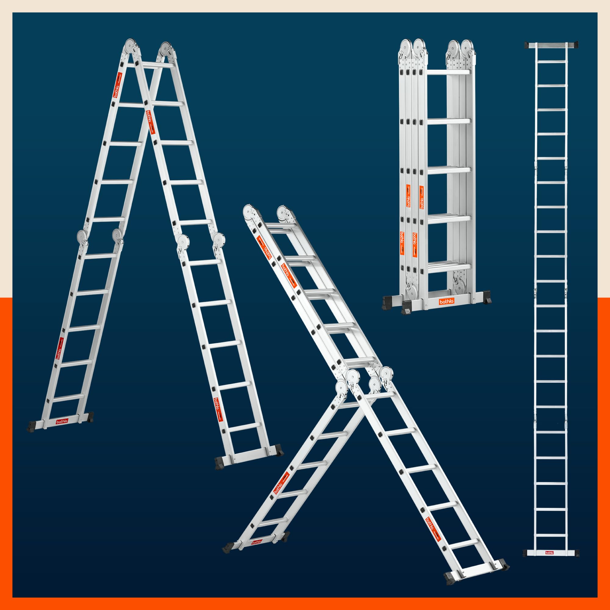 Bathla X-Tend 15 Ft Aluminium Multipurpose Foldable Step Ladder | Portable & Compact Folding Design | 150 Kg Load Capacity | 2-Year Warranty | for Home & Industrial Use | (4.5 m 16 Step) — Amazon image 11