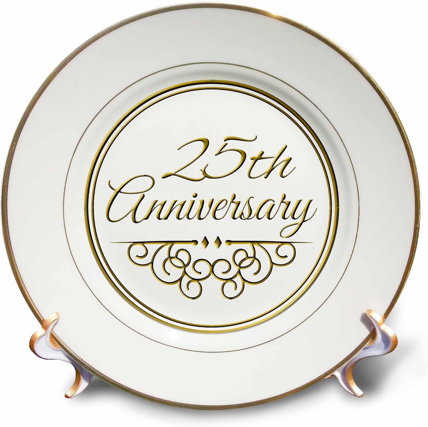 3dRose 25th Anniversary gift - gold text for celebrating wedding anniversaries - 25 years married together - Porcelain Plate, 8-inch