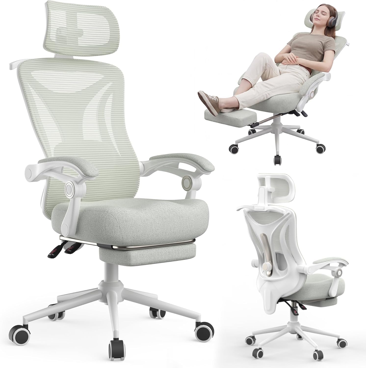 CYKOV Ergonomischer Bürostuhl mit Fußstütze, Büro Stuhl & Gaming Stuhl 150 kg+, 90-160° Verstellbare Rückenlehne, Verstellbare Lendenwirbelstütze und Kopfstütze, PC Stuhl & Drehstuhl für Home Office