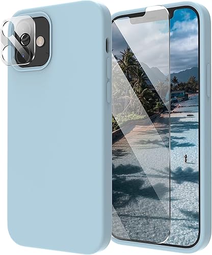 Cordking 5 en 1 - Funda de silicona a prueba de golpes con forro de microfibra diseñada para iPhone 12  12 Pro, con 2 protectores de pantalla + 2