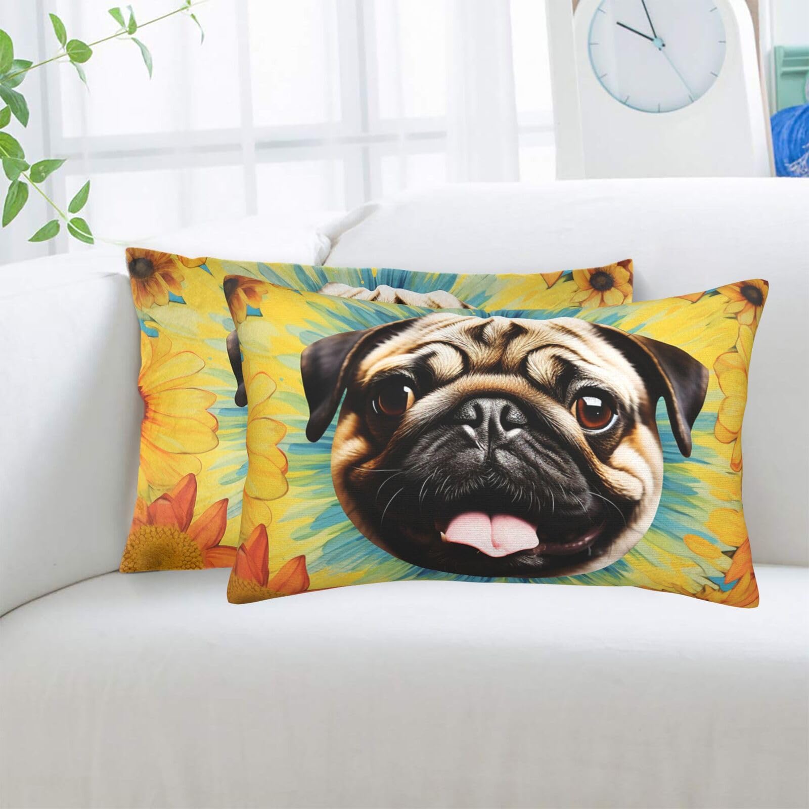Pug Tie Dye Sunflower Standard Pillowcases Sets of 2, Ultra Soft Microfiber Plush Pillow Cases 20"X30" Comfort Decorative Throw Pillow Cover with Hidden Zipper for Bedroom, Sofa, Couch