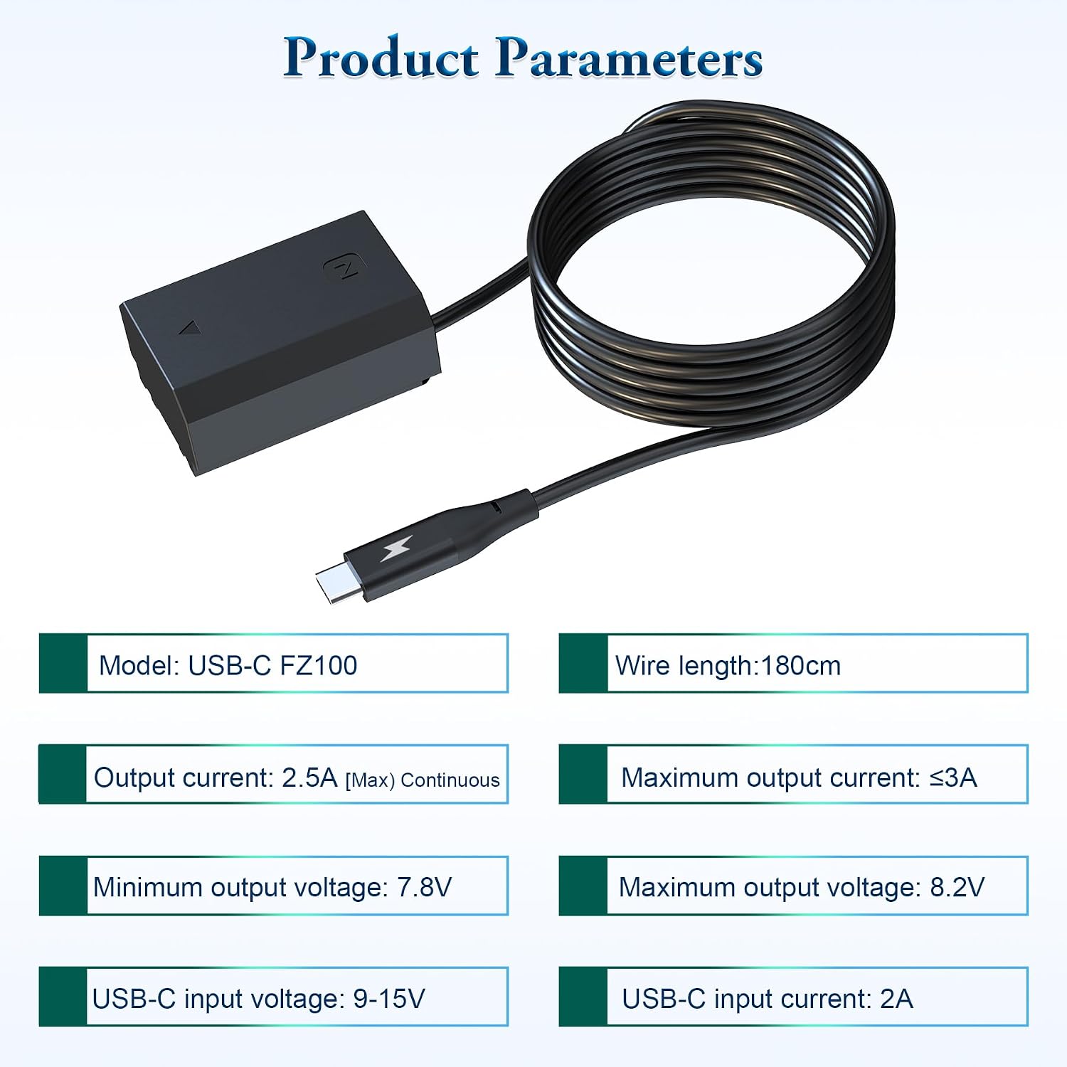 NP-FZ100 Coupler Dummy Battery to USB Type-C Power Adapter Cable for Sony Alpha A7 III A7 IV A7R III A7R IV A7C A1 FX3 A6600 A6700 Camera