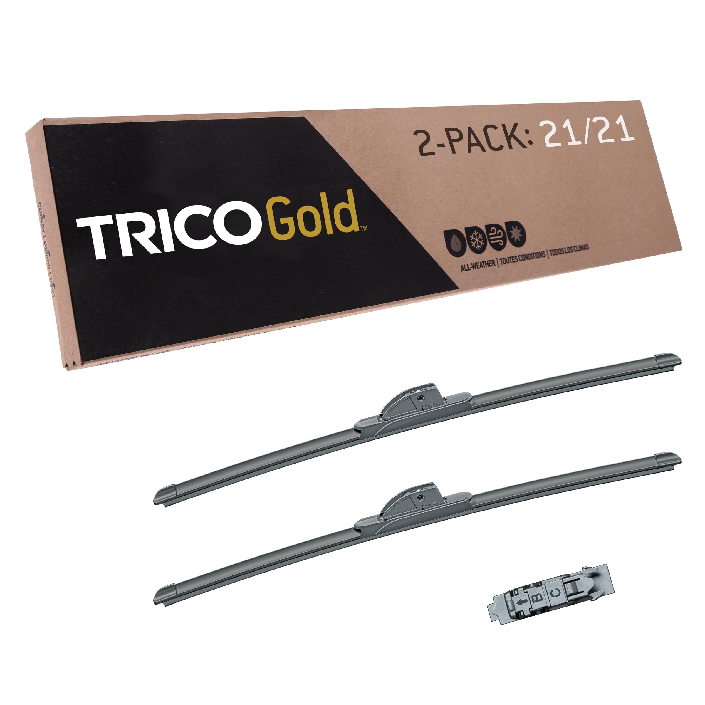 TRICO Gold 21" + 21" Premium Automotive Replacement Windshield Wiper Blades (Set of 2), Passenger and Driver Side All-Weather Beam Wiper Blades for Select Vehicle Models