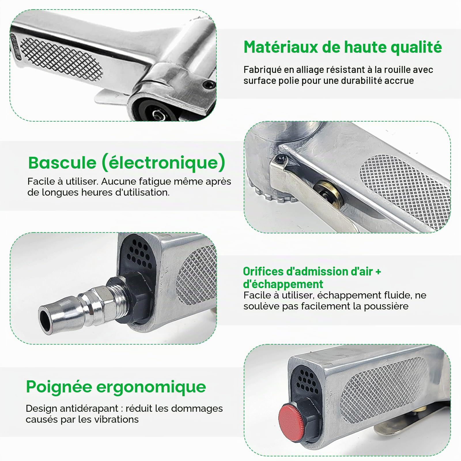 Ponceuse à Bande Pneumatique, Robuste et Facile à Utiliser, Ponceuse à Doigts, la Poignée Peut Pivoter à 360°, Ponceuse à Bande Pneumatique, pour Poncer, Affûter et Enlever la Rouille (argent)