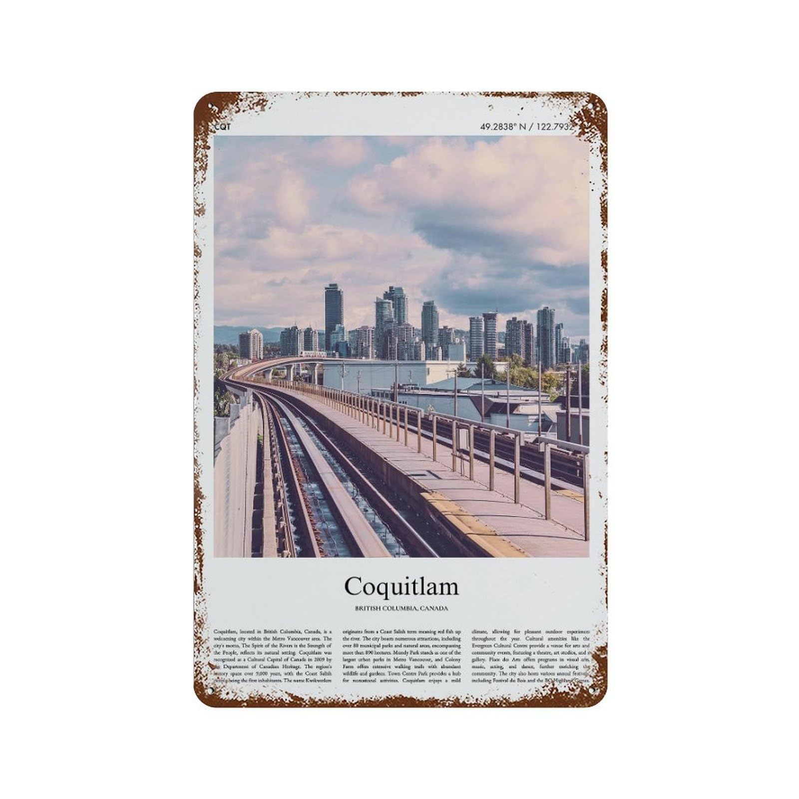 xiaoxiaoshen Coquitlam British Columbia, Canada City Scenery Wall Decor Art Metal Tin Poster Modern Home Decor Art Home Bar Shop Decorations Vintage Sign 30x20cm