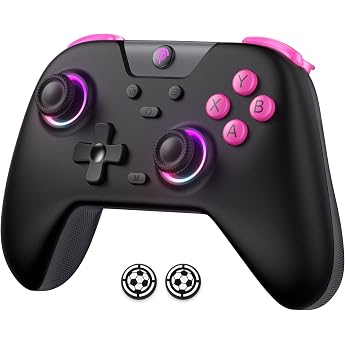 EasySMX X05 Controller f&uuml;r PC/Switch/Steam/Handy Mit 7 Farben RGB-Licht, Wireless Mit Hall Joysticks &amp; Triggers, Bluetooth - 