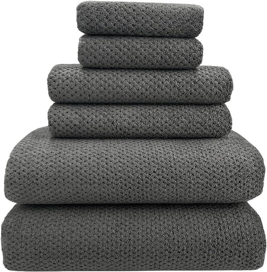 Towel Set Bathroom Polyester Towel Set of 6 Hand Towels Quick Drying Fiber (Gray As Shown)