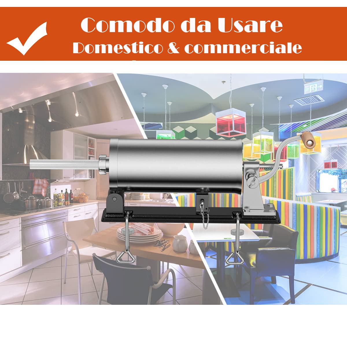 RELAX4LIFE 2,5/3/4 KG Insaccatrice Manuale per Salsiccia in Acciaio Inox, Macchina di Produzione di Salsiccia con Tubi di Diversi Diametri, Fissaggio al Piano di Lavoro Solido e Regolabile (3KG)
