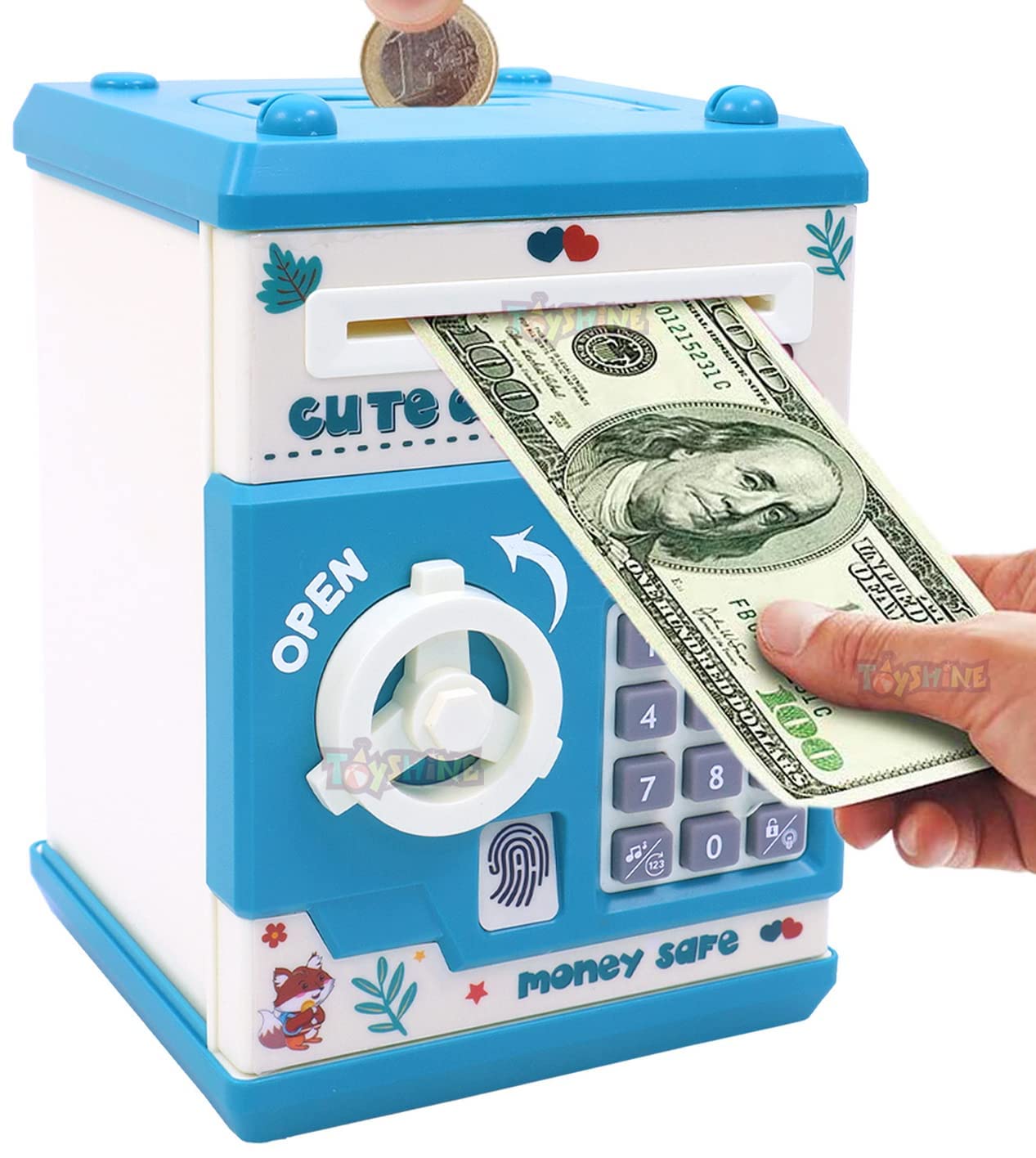 Money Safe Kids With Finger  Print Sensor Piggy Savings ATM Coin Bank With Electronic Lock main image 1
