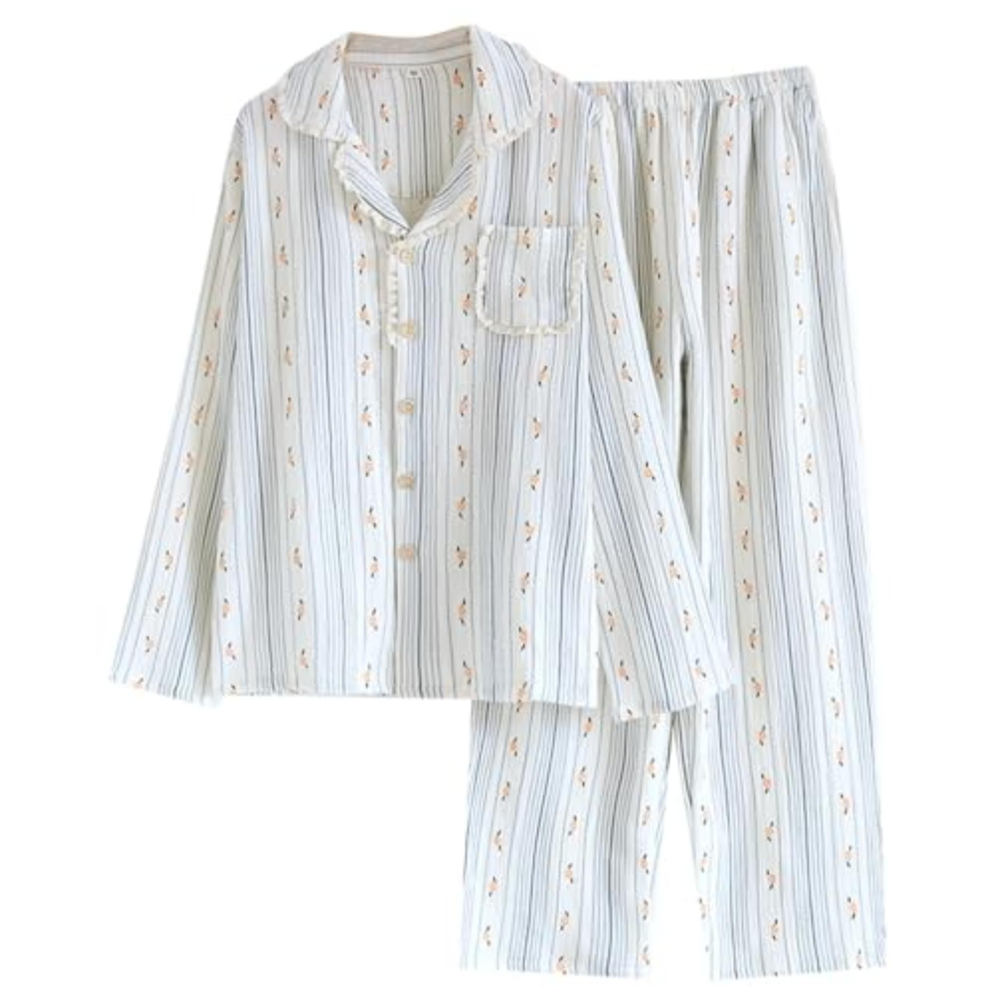 Vhitler Women's Blue02 Linen Set Coquette Pajamas Set Summer Lounge Sets For Old Money Aesthetic, Xl