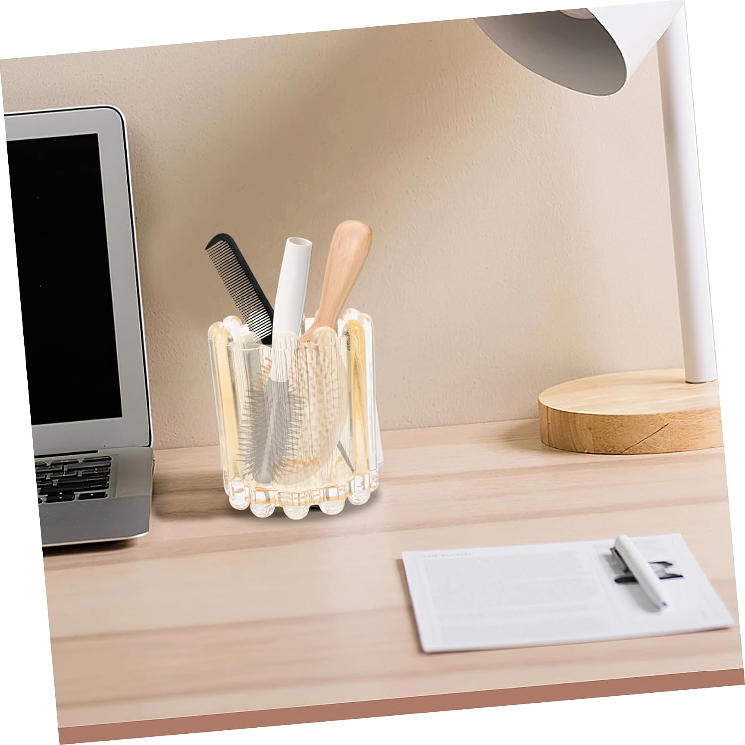 Makeup Brush Holder Thickened Glass Cosmetic Organizer for Vanity Desktop Storage Cup for Brushes Pens and Beauty Tools Large Capacity Amber Easy to Clean image 5