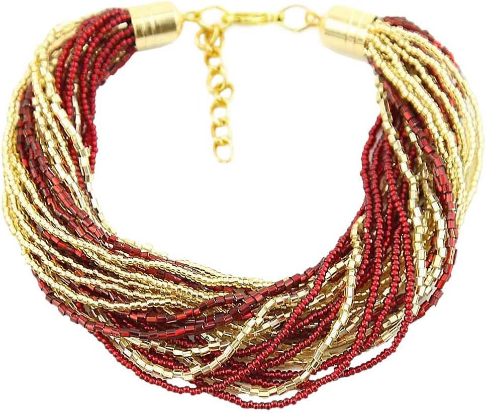 Glass Of Venice Murano Glass Gloriosa 24 Strand Seed Bead Bracelet - Red and Gold