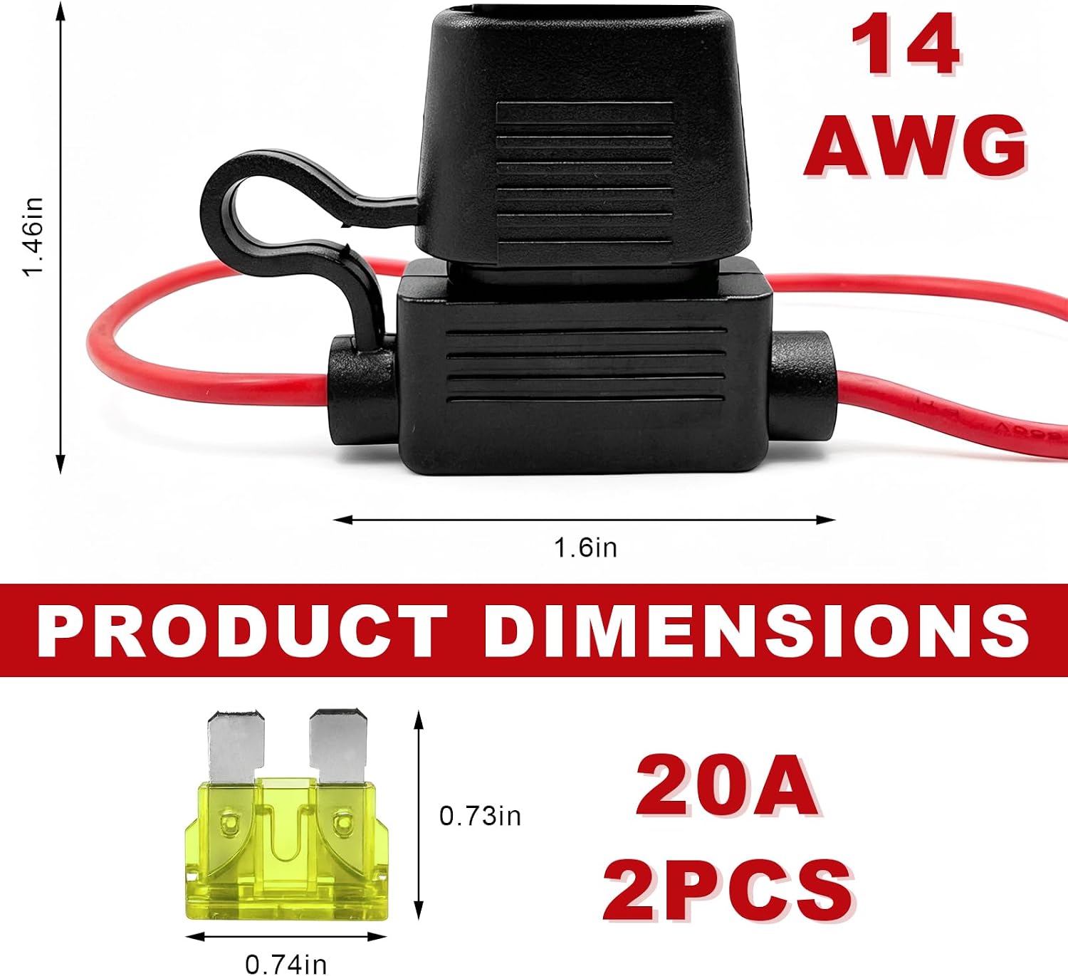 2 PCS Inline Fuse Holders, 20A 14AWG ATC/ATO Standard Vehicle Blade Fuses & Holders Kit, Waterproof Inline Fuse Block for Car Truck Marine Golf Cart, Car Accessories image 2