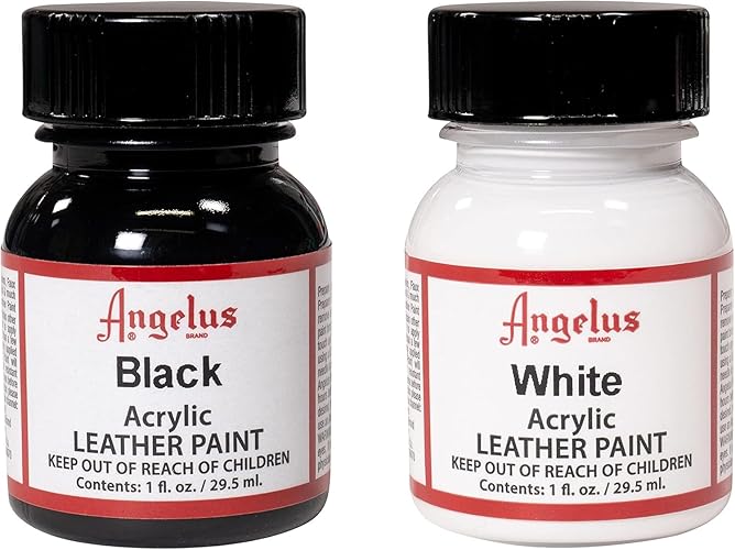 Angelus Acrylic Leather Paint - Black & White Duo 1oz Each - Durable, Waterproof, Flexible Paint for Shoes, Sneakers, Leather, Canvas, Furniture, and More