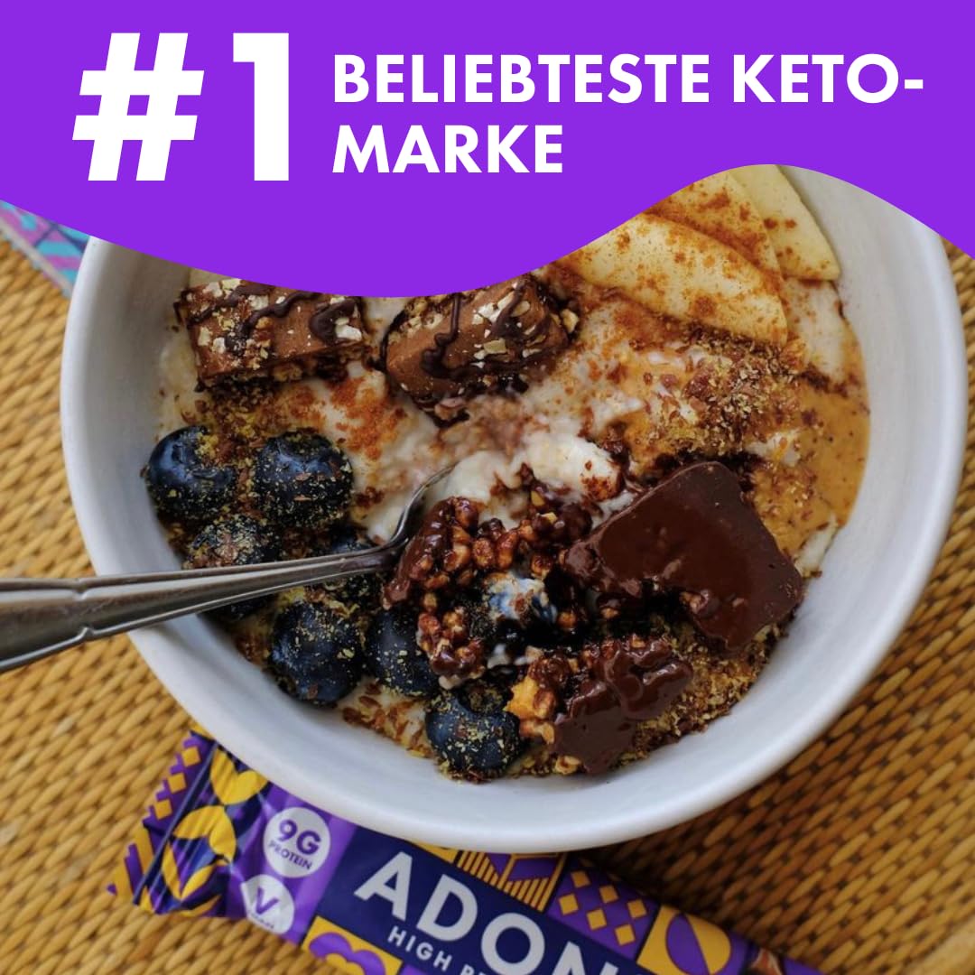 Adonis Keto Riegel Erdnussbutter-Karamell – 16 x 45g | Low-Carb Eiweißriegel | 9g Protein, 2g Zucker | Keto-freundlich, ballaststoffreich | Ohne Zuckerzusatz (Schokolade)
