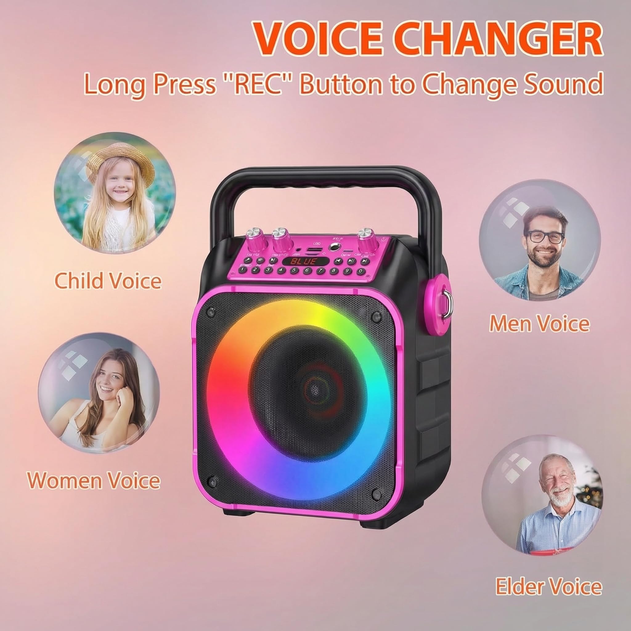 Fede Microphone Karaoké sans Fil, Micro à Main Portable Haut-Parleur pour Enfants/Adultes Chanter