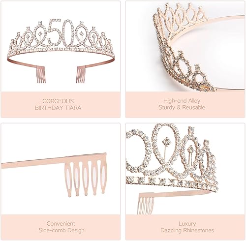 Miniatura 2 de BEAN LIEVE Decoraciones de cumpleaños número 50 incluye banda de cumpleaños 50, coronatiara de diamante de 50 cumpleaños, velas de cumpleaños y