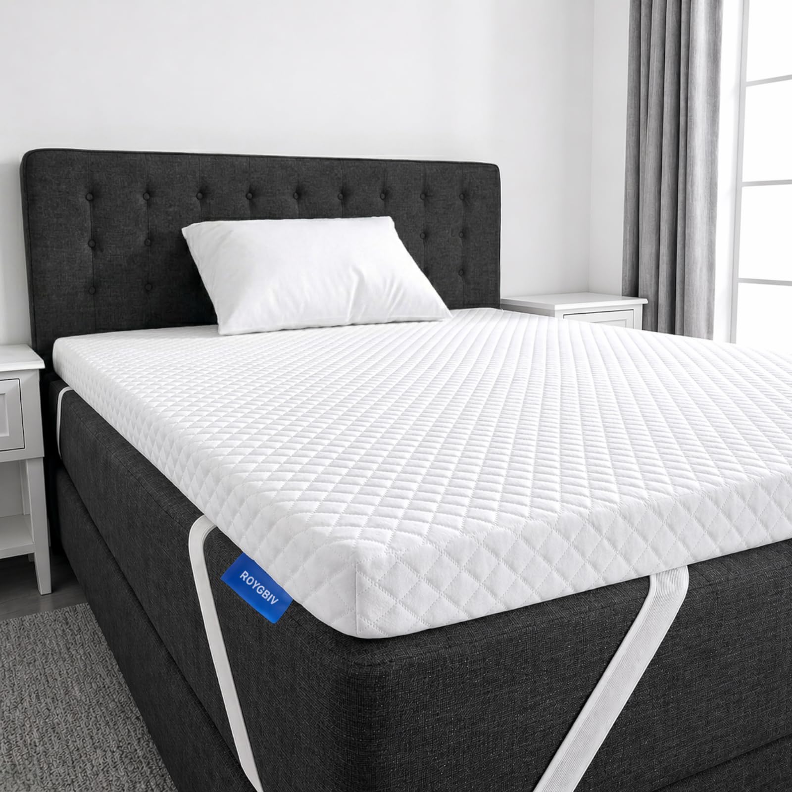 ROYGBIV Topper 90x200 cm, Topper per Materasso in Gel Memory Foam da 7 cm - Durezza H2/H3 Traspirante Antibatterico Antiacaro Ipoallergenico - Fodera Lavabile - Certificato Oeko-TEX