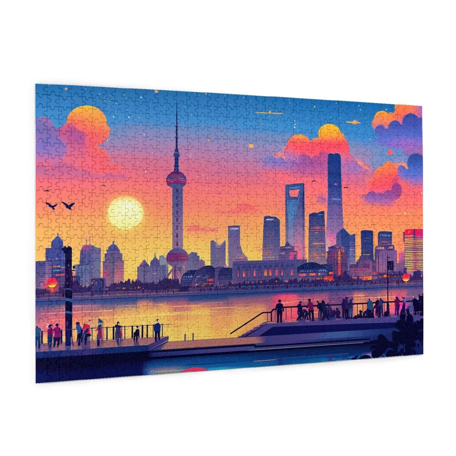 Ville Puzzle 1000 Pièces Adultes Puzzle Paysage Motif Design avec Emballage Cadeau pour Cadeau Femme, Activité Familiale Stimulante Débutants pour Decoration Chambre Murale Maison 75 x 50 cm -42Y
