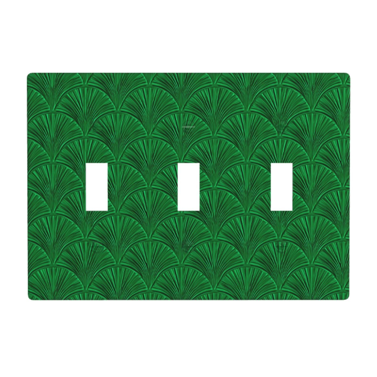Scallop Surface Green Geometric Light Switch Covers 3 Gang Triple Toggle Wall Plate Switchplate Electrical Faceplate for Bathroom Kitchen Bedroom Decor