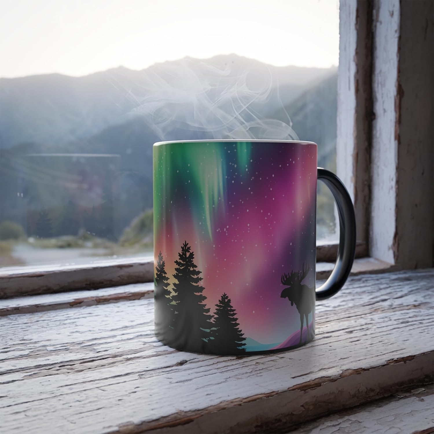 Rainbow Color Changing Coffee Mug, 11oz Northern Lights Hot Chocolate Cup, Aurora Borealis Colour Morphing Mug