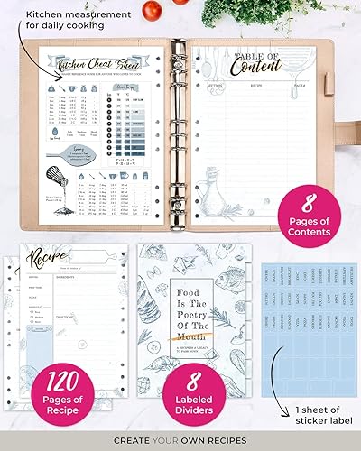 Vista 2 de molekaus Libro de Recetas, Libro de Recetas en Blanco para Escribir tus Propias Recetas, Cuaderno de Recetas para Cocina Familiar, Tapa Dura Beige