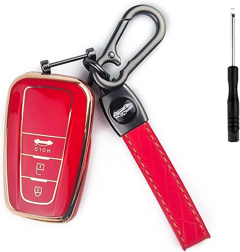 Adecuado para llavero Toyota Crown Corolla Camry, llave CarSmart de 3 botones, funda protectora de llave de TPU súper suave (rojo)