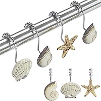 Vista 13 de Ganchos decorativos para ducha, 5 bolas de anillo de rodillo, ganchos de cortina de oso y alce para baño, juego de 12