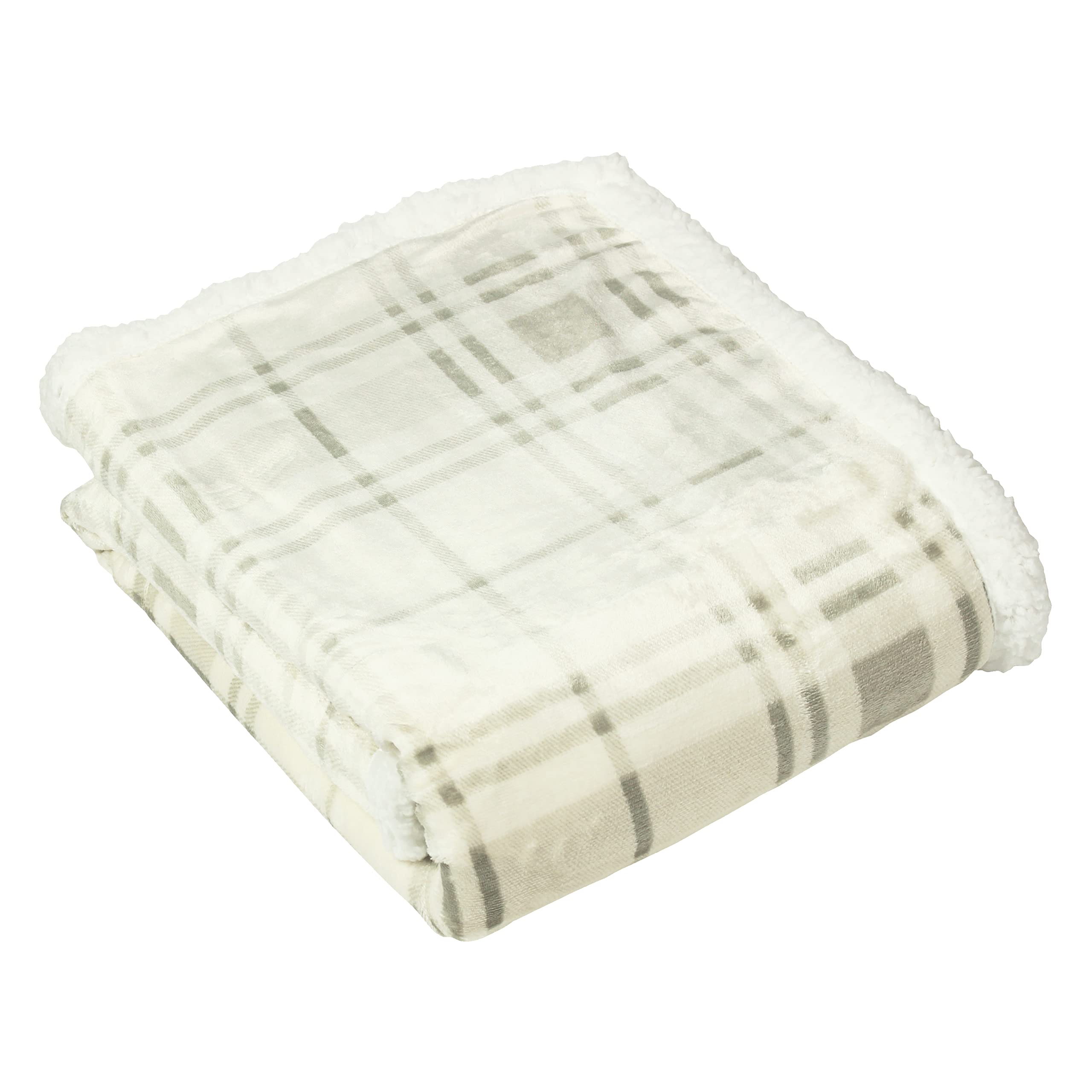 furn. Blake Throw, Printed Fleece Front with Sherpa Fleece Reverse, Polyester, Natural, 130 x 150cm
