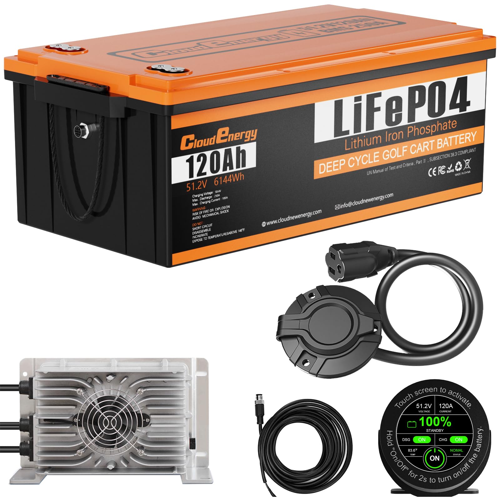 Cloudenergy 48V (51.2V) 120Ah LiFePO4 Lithium Golf Cart Battery