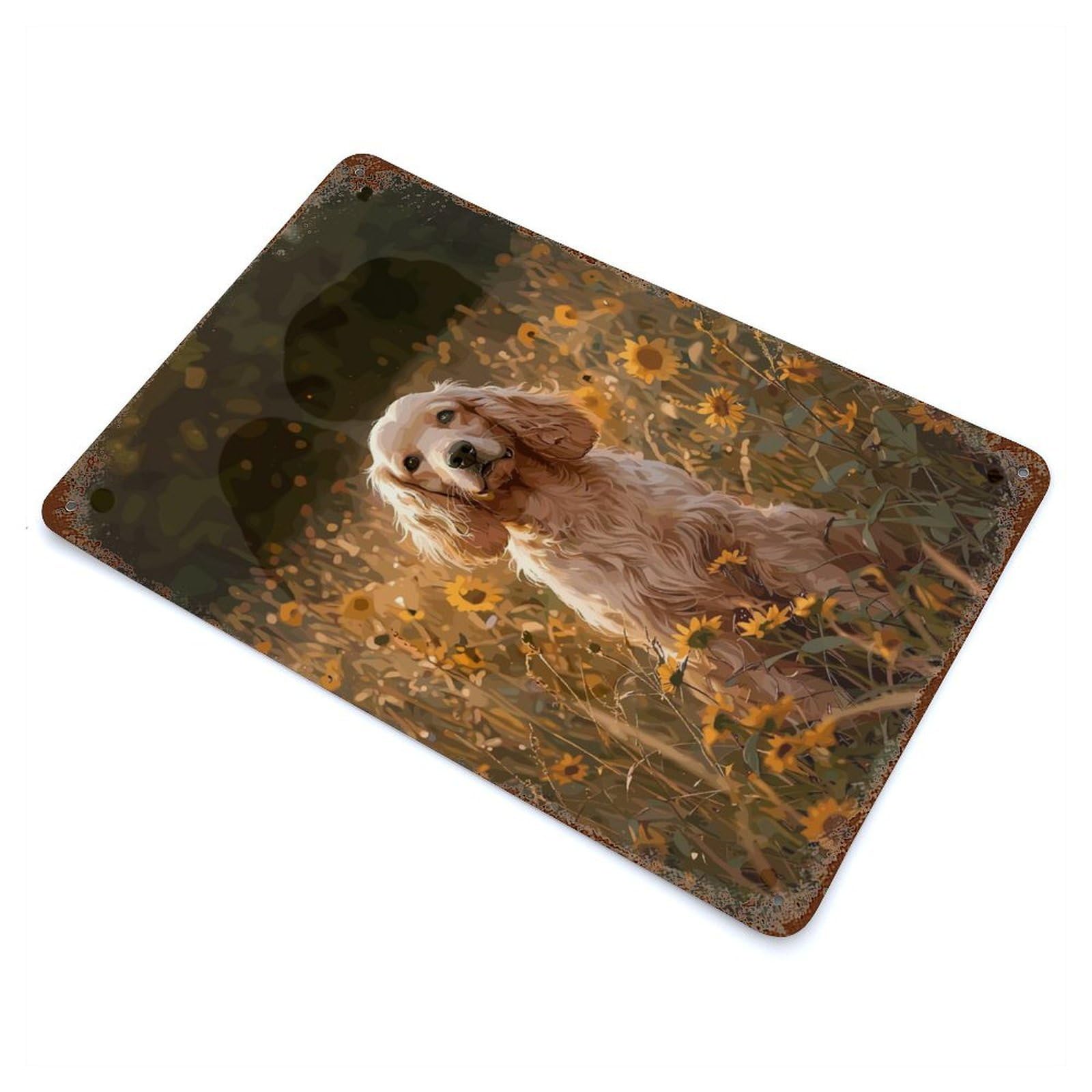 Rust Effect Cocker Spaniel in Sunflower Field Decorative Tin Sign 11.8"x7.9", Vintage Wall Decor for Farmhouse, Kitchen And Entryway Decor