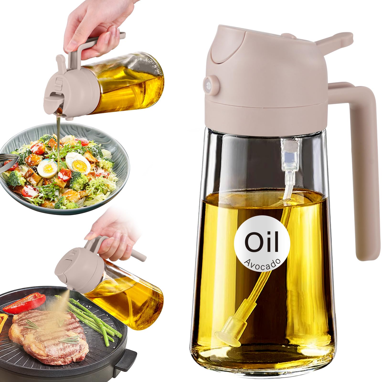 YARRAMATE 2 in 1 Ölsprüher für speiseöl, 470ml Öl Sprühflasche lebensmittelecht, Ölspray zum Kochen, Hochwertiger Öl Zerstäuber, Ölsprühgerät für Heißluftfritteuse (Lotuswurzelrosa)