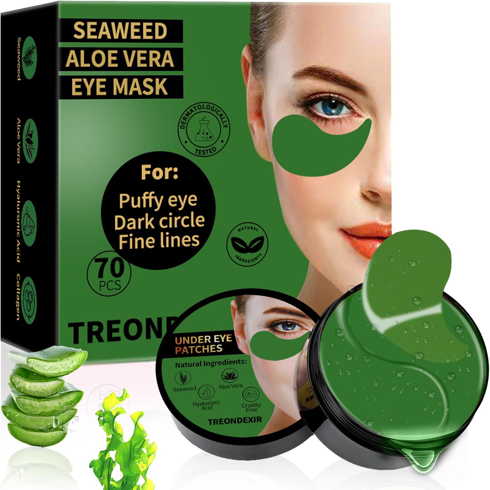 Under Eye Masks for Dark Circles and Puffiness 70PCS, Under Eye Patches for Puffy Eyes Treatment, Under Eye Gel Pads w/Seaweed, Aloe Vera, Peptides for Eye Bags Treatment, Eye Mask Patches Skincare