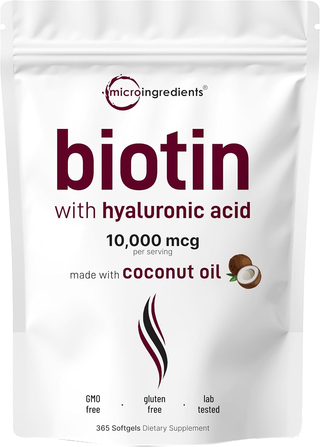 Micro Ingredients Biotin 10,000mcg w/Hyaluronic Acid 25mg | 365 Virgin Coconut Oil Softgels, Fast Release, One Year Supply, Supports Healthy Hair, Skin & Nails, Non-GMO & No Gluten Micro Ingredients Biotin 10,000mcg w/Hyaluronic Acid 25mg | 365 Virgin Coconut Oil Softgels, Fast Release, One Year Supply, Supports Healthy Hair, Skin & Nails, Non-GMO & No Gluten