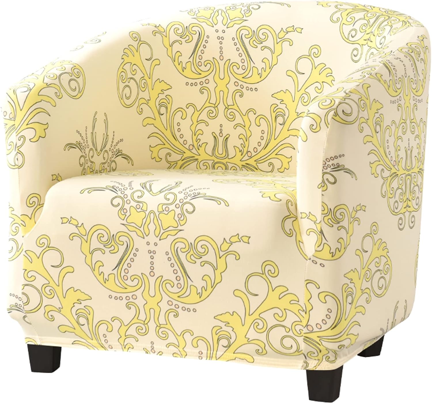 Club Chair Slipcover Stretch Sofa Cover Printed Round Barrel Chair Cover 1 Piece Stylish Simplicity Armchair Slipcover Washable Spandex Furniture Protector -Yellow