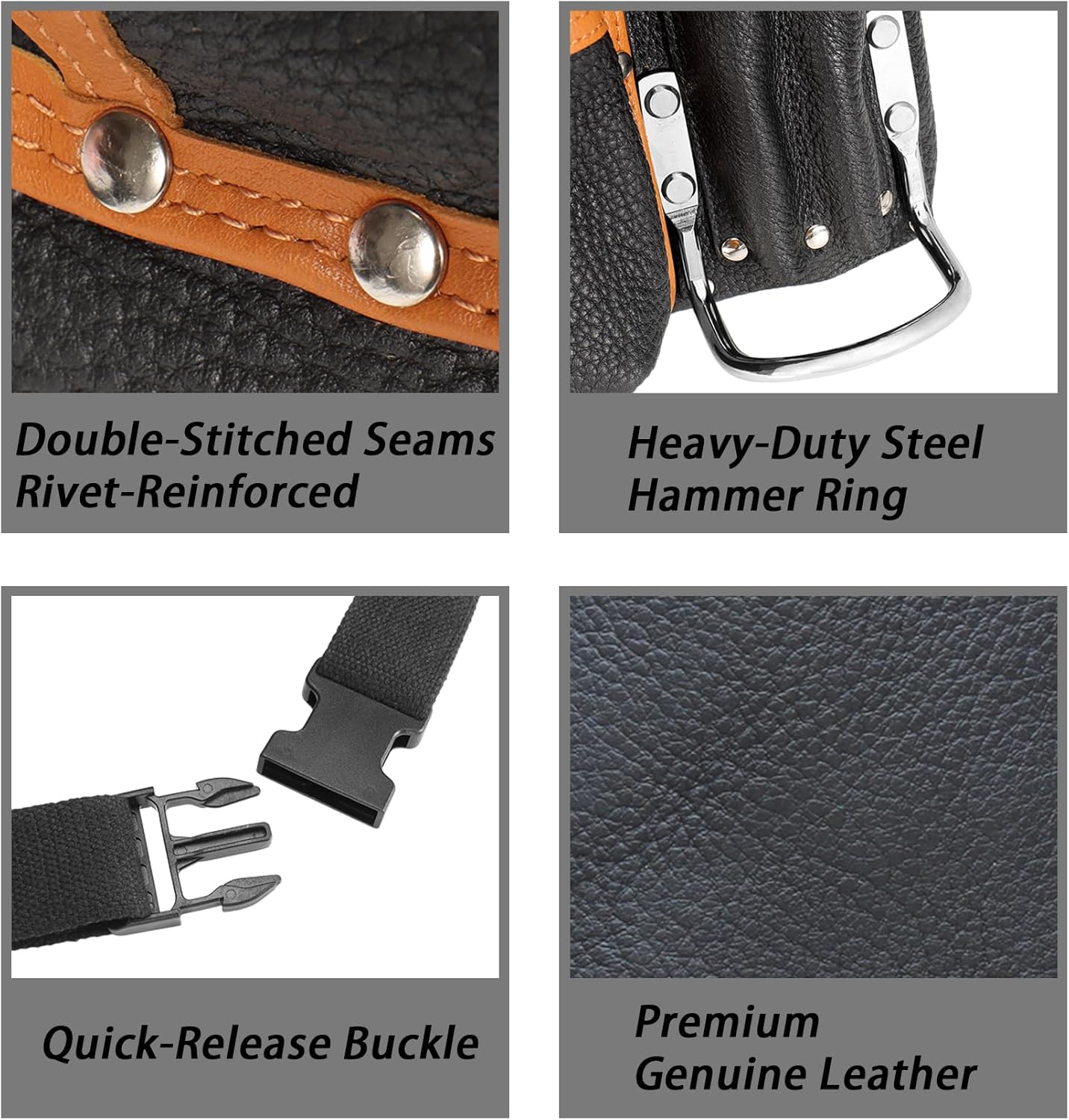 Genuine Leather Tool Belt for Men, Large Capacity Woodworking Tool Bag with Multi Pockets, Adjustable 33-47in Waist Belt & Quick-Release Buckle, Multipurpose Carpenter Pouch
