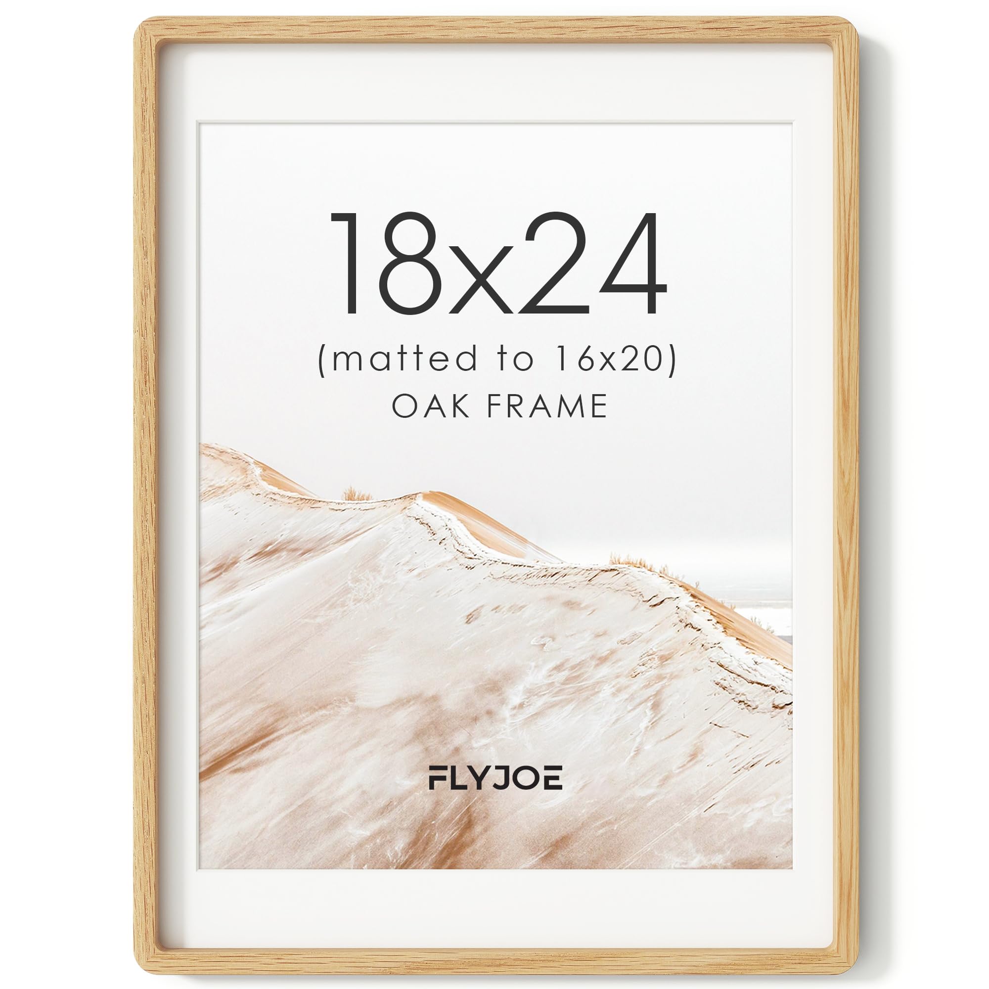 FLYJOE 18x24 Picture Frame, Solid Oak Wood Frame with Mat for 16x20 Photo