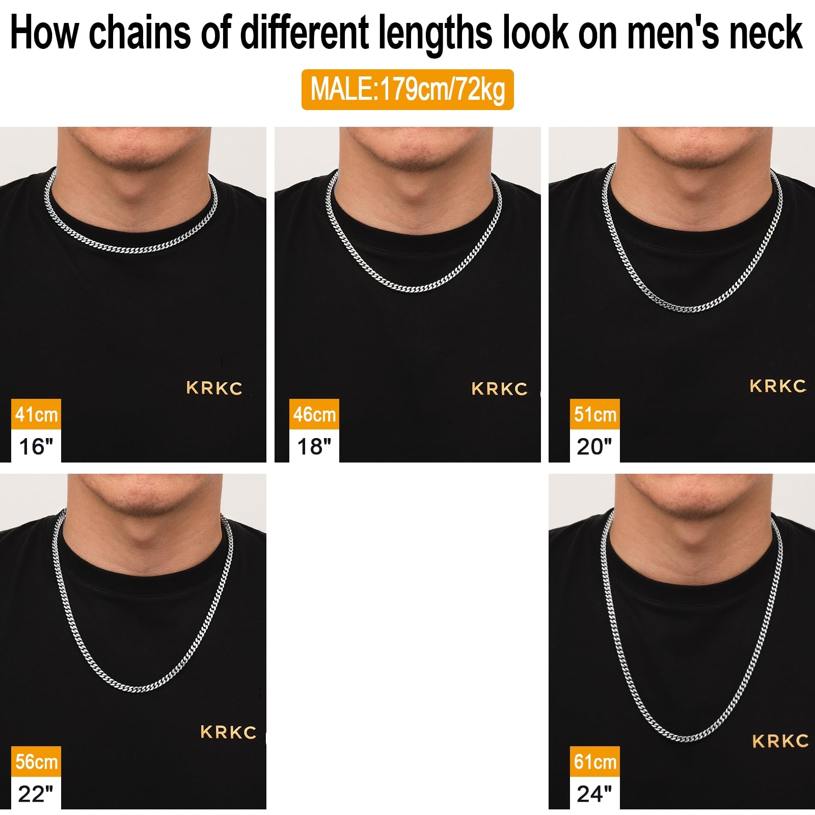 KRKC Herren Schmuck Set, Silber Farbe Edelstahl 5mm Cuban Armband 20,3cm & 5mm Cuban Link Chain Halskette 45,7cm, Panzerkette Nickel-frei Rostfrei, Vatertag Geburtstag Geschenk für Männer